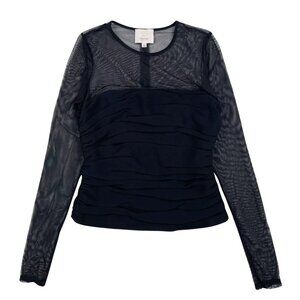 Cinq a Sept Black Sheer Longsleeve with Ruffled Bodice